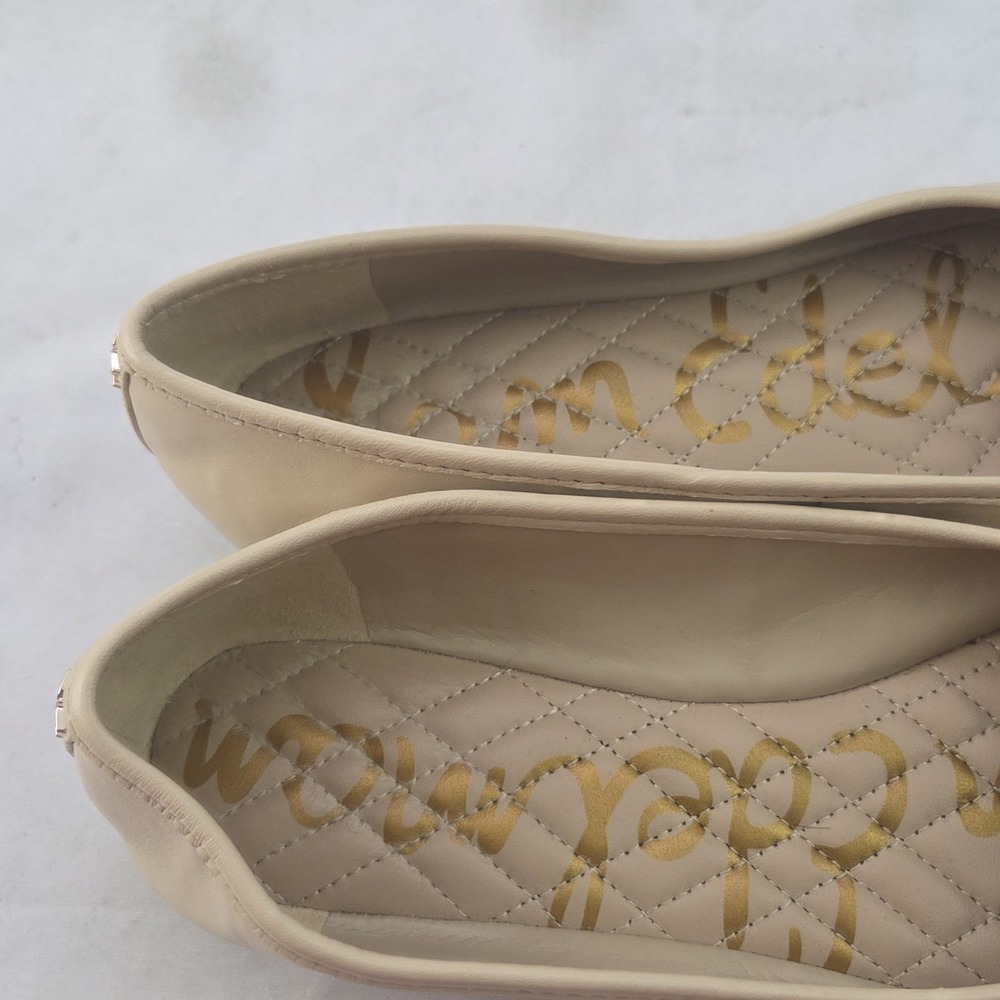 Sam Edelman Ballet Flats Womens 9 Beige Leather Studded Cap Toe Bow Slip On - Picture 7 of 9